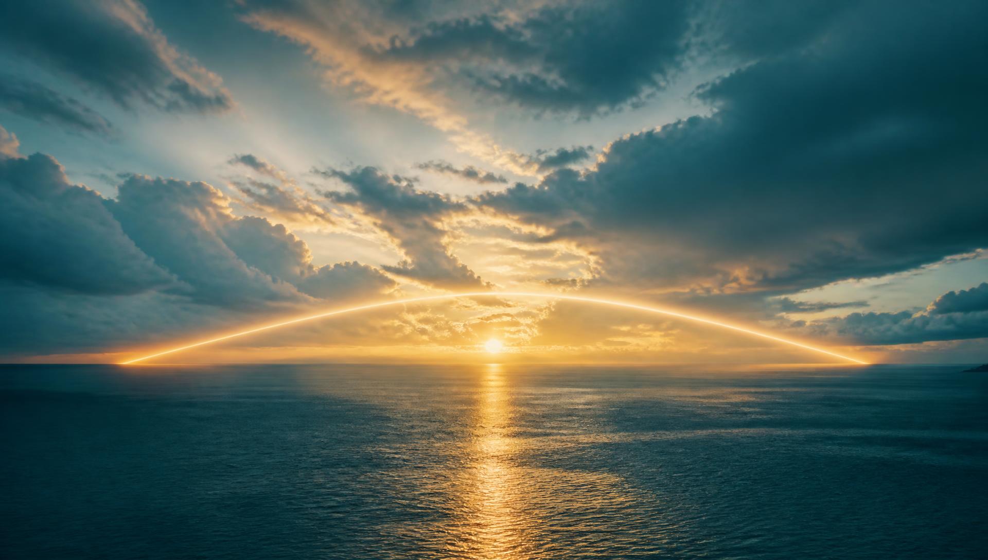 Dawn light breaking over a calm ocean horizon